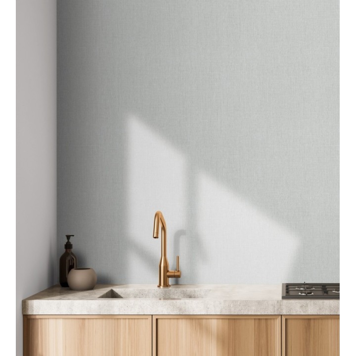 Papel pintado liso de microfibras textiles tintadas gris bruma - Melbourne Graphite 685291