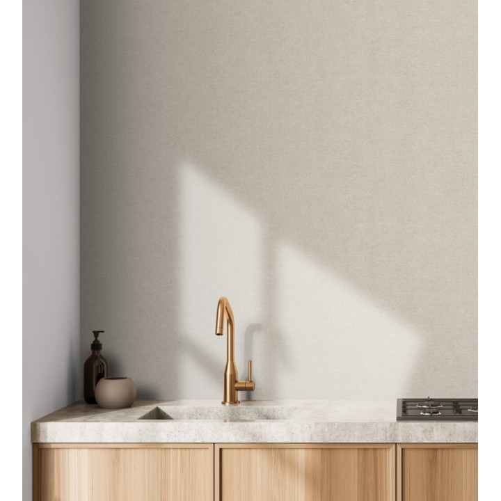 Papel pintado liso greige suave efecto textil hilos de lino y algodón - Raffton Shadow 685294