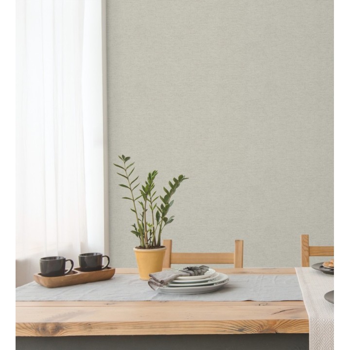 Papel pintado liso con textura lienzo pintado color greige - Brighton Porcelain 685295