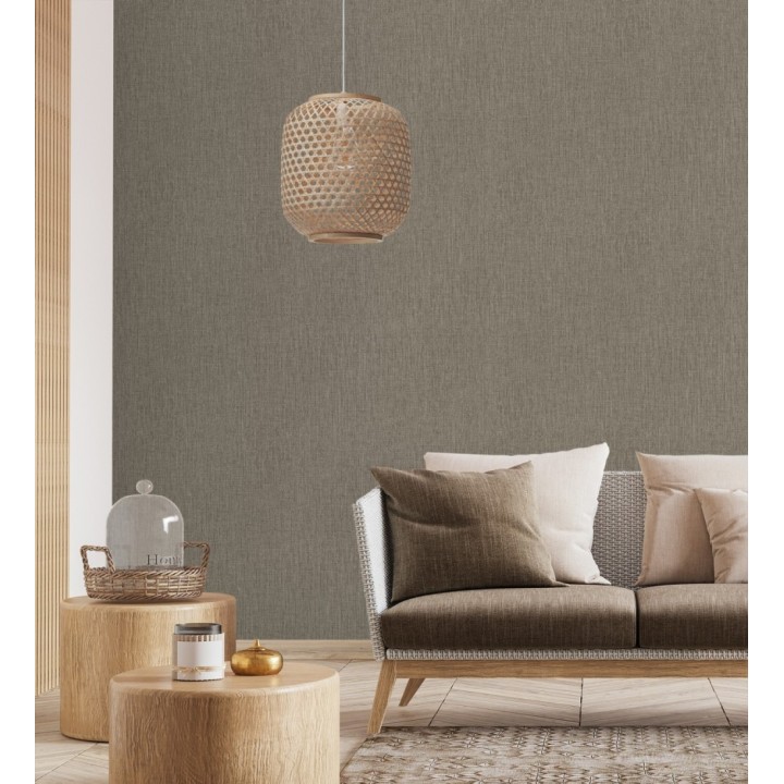 Papel pintado liso de microfibras textiles tintadas color topo - Melbourne Graphite 685298