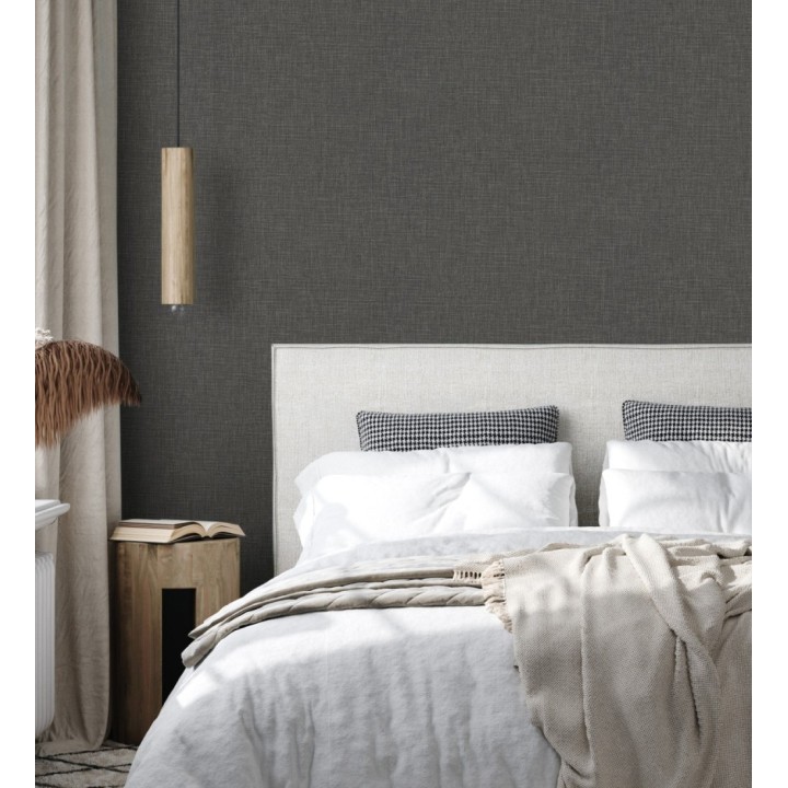 Papel pintado liso de microfibras textiles tintadas gris antracita - Melbourne Graphite 685300