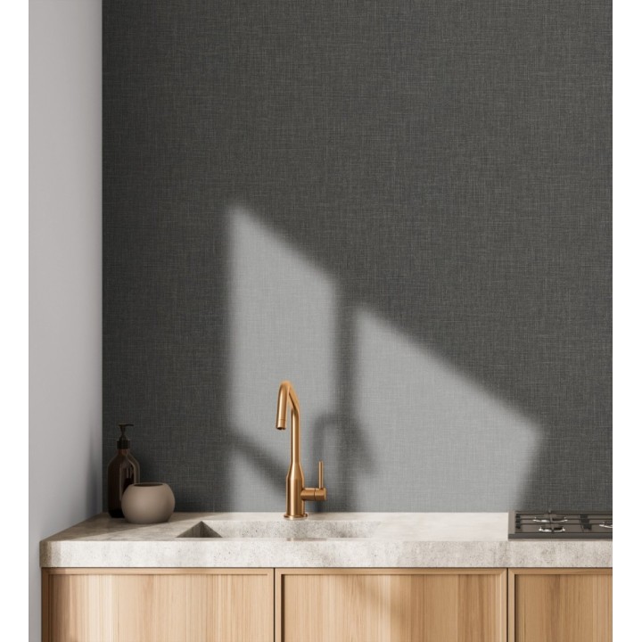 Papel pintado liso de microfibras textiles tintadas gris antracita - Melbourne Graphite 685300