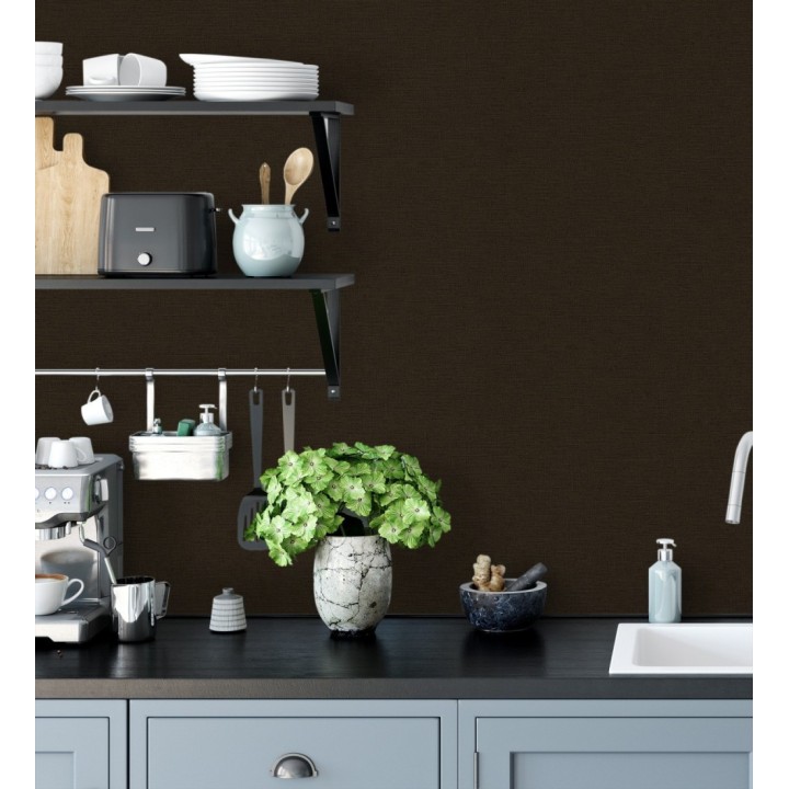 Papel pintado liso con textura lienzo pintado color chocolate negro - Brighton Dusk 685301