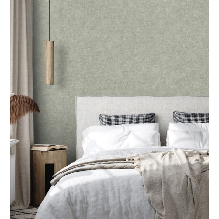 Papel pintado liso verde salvia efecto textil hilos de lino y algodón - Raffton Indigo 685302