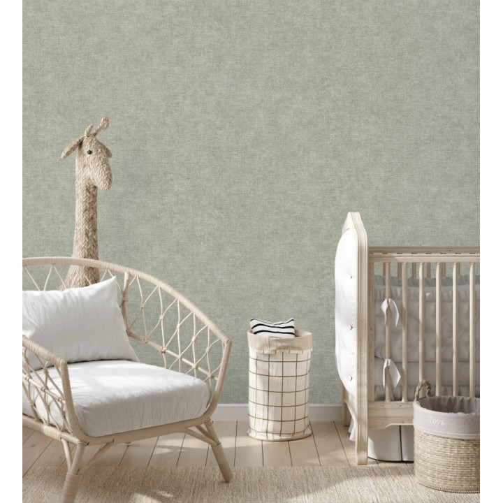 Papel pintado liso verde salvia efecto textil hilos de lino y algodón - Raffton Indigo 685302