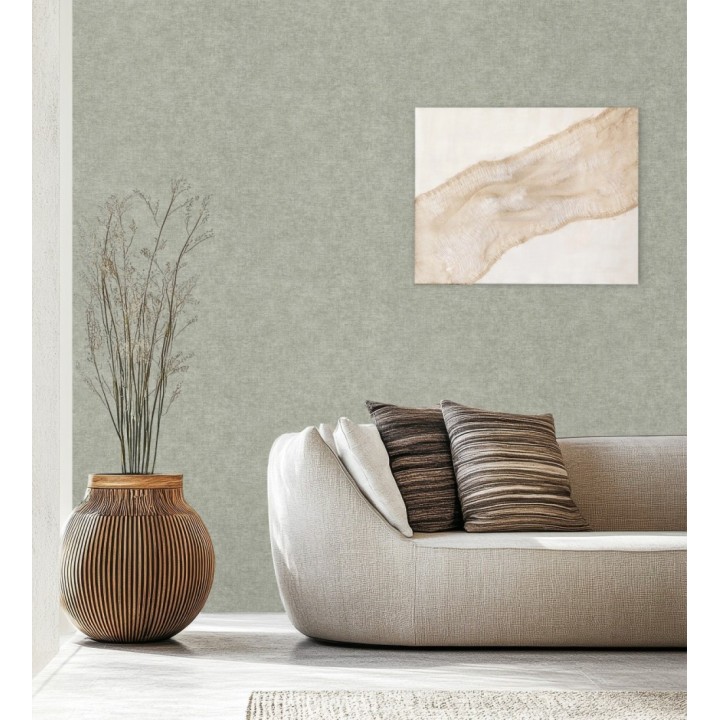 Papel pintado liso verde salvia efecto textil hilos de lino y algodón - Raffton Indigo 685302