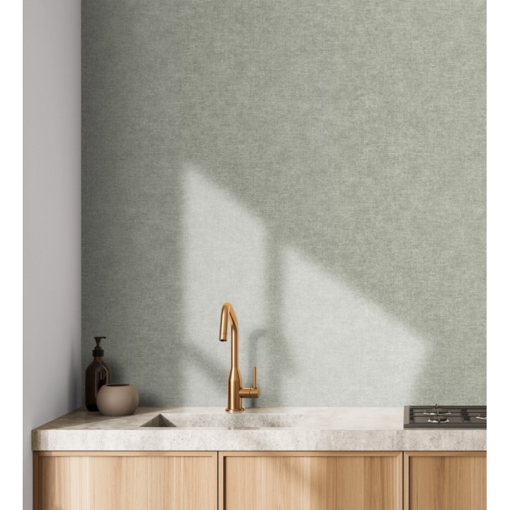 Papel pintado liso verde salvia efecto textil hilos de lino y algodón - Raffton Indigo 685302