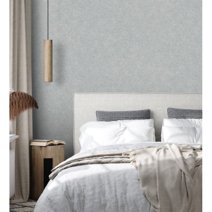 Papel pintado liso azul bruma efecto textil hilos de lino y algodón - Raffton Indigo 685303