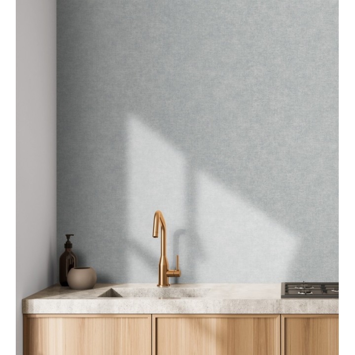 Papel pintado liso azul bruma efecto textil hilos de lino y algodón - Raffton Indigo 685303