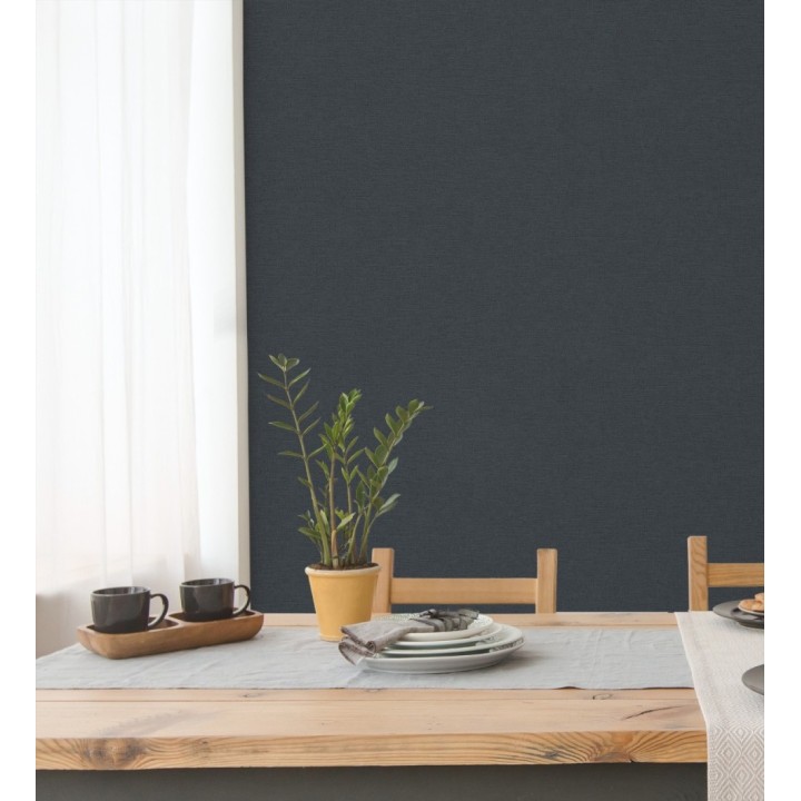 Papel pintado liso con textura lienzo pintado color gris pizarra intenso - Brighton Teal 685304