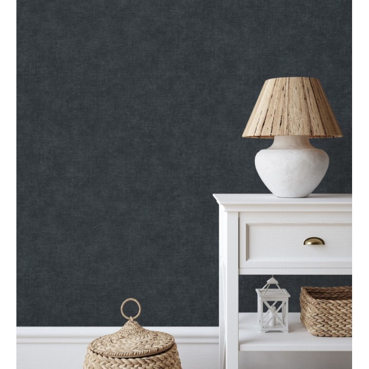 Papel pintado liso gris pizarra efecto textil hilos de lino y algodón - Raffton Indigo 685305