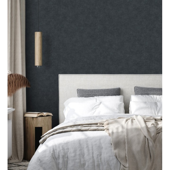 Papel pintado liso gris pizarra efecto textil hilos de lino y algodón - Raffton Indigo 685305