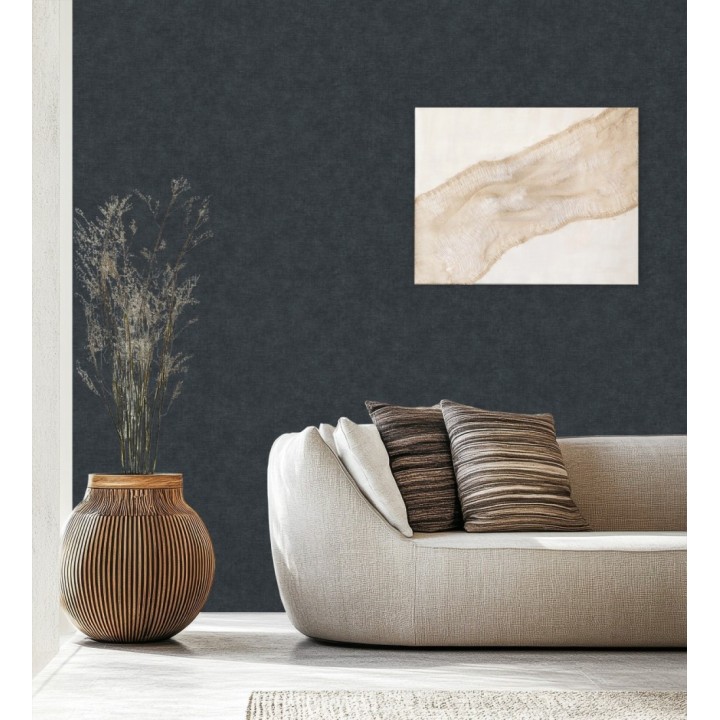 Papel pintado liso gris pizarra efecto textil hilos de lino y algodón - Raffton Indigo 685305