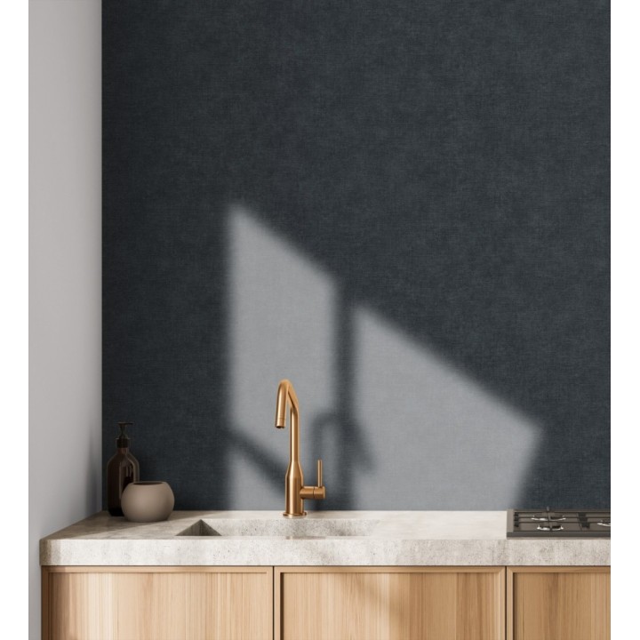 Papel pintado liso gris pizarra efecto textil hilos de lino y algodón - Raffton Indigo 685305