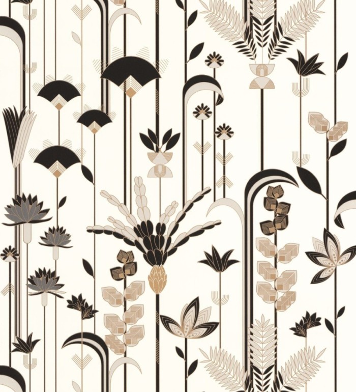 Papel pintado de flores y hojas art decó - Tokyo Garden 126824