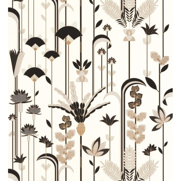 Papel pintado de flores y hojas art decó - Tokyo Garden 126824