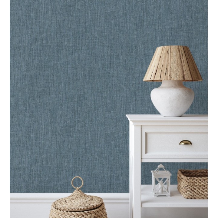 Papel pintado liso de microfibras textiles tintadas azul denim - Melbourne Colour 685306