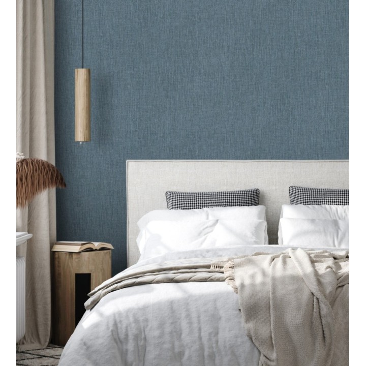 Papel pintado liso de microfibras textiles tintadas azul denim - Melbourne Colour 685306