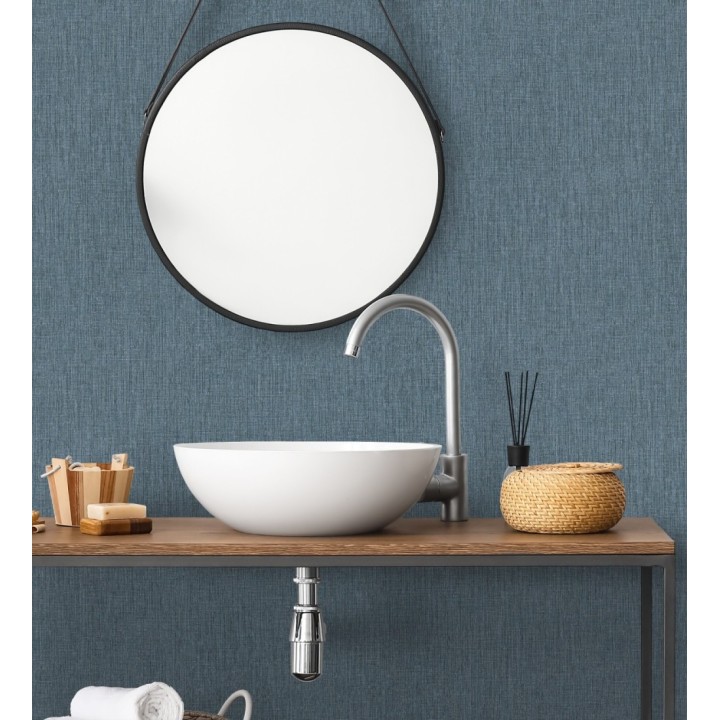 Papel pintado liso de microfibras textiles tintadas azul denim - Melbourne Colour 685306