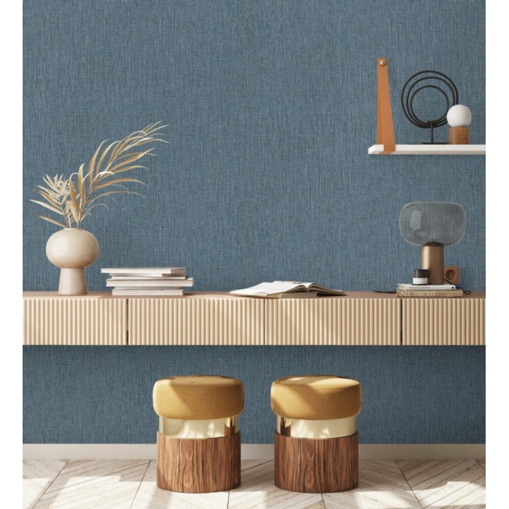 Papel pintado liso de microfibras textiles tintadas azul denim - Melbourne Colour 685306