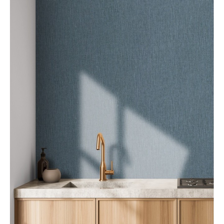 Papel pintado liso de microfibras textiles tintadas azul denim - Melbourne Colour 685306
