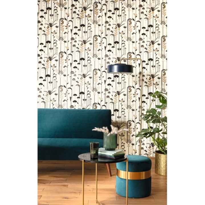 Papel pintado de flores y hojas art decó - Tokyo Garden 126824