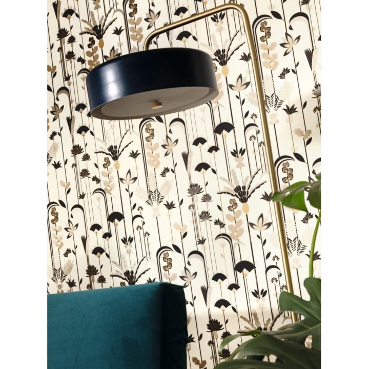 Papel pintado de flores y hojas art decó - Tokyo Garden 126824