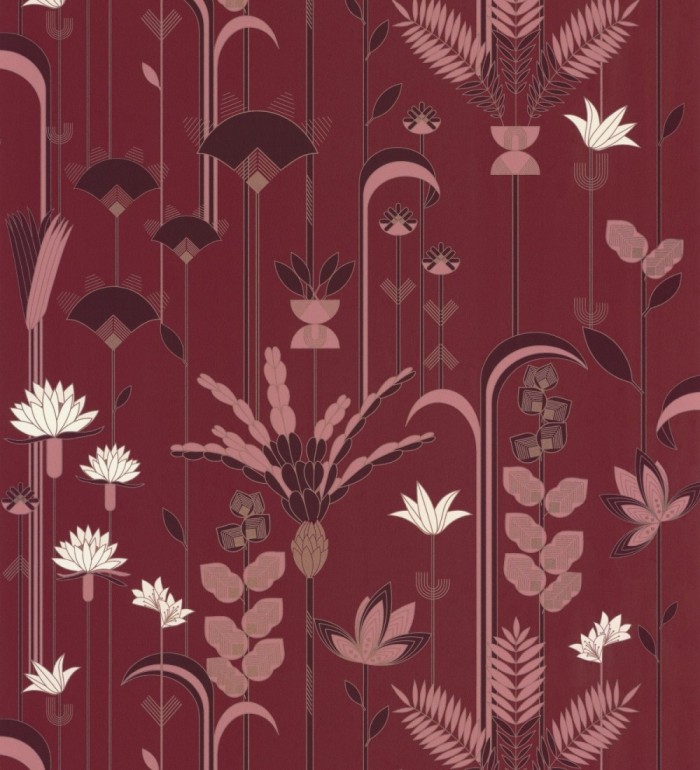 Papel pintado de flores y hojas art decó - Tokyo Garden 126825