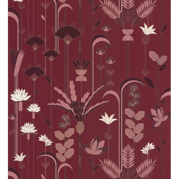 Papel pintado de flores y hojas art decó - Tokyo Garden 126825