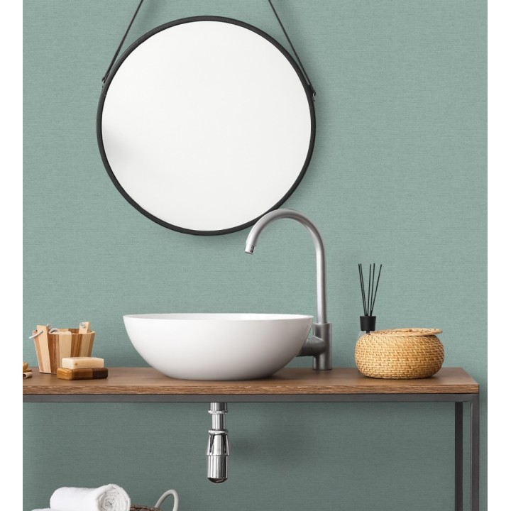 Papel pintado liso con textura lienzo pintado color verde agua - Brighton Teal 685310