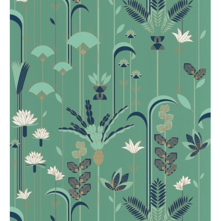 Papel pintado de flores y hojas art decó - Tokyo Garden 126826