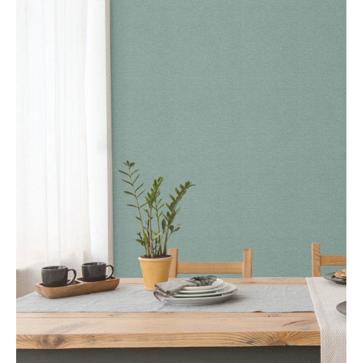Papel pintado liso con textura lienzo pintado color verde agua - Brighton Teal 685310