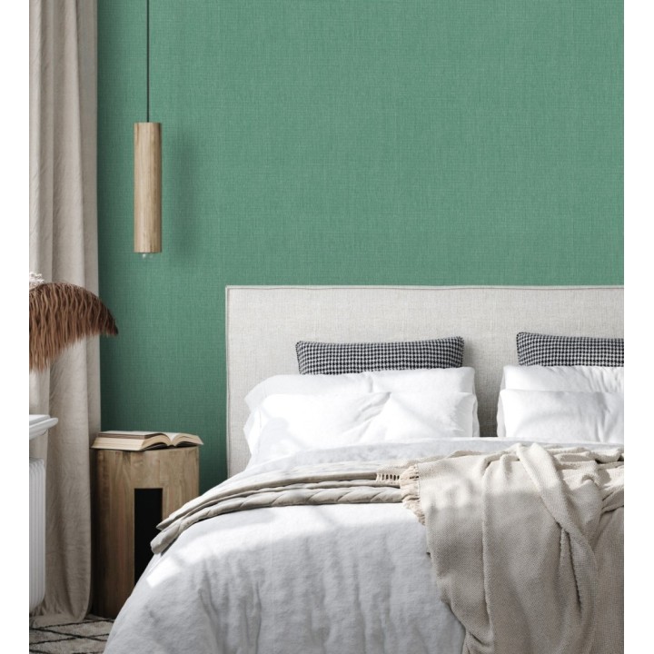Papel pintado liso de microfibras textiles tintadas verde jade - Melbourne Colour 685312