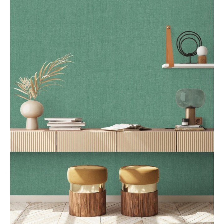Papel pintado liso de microfibras textiles tintadas verde jade - Melbourne Colour 685312