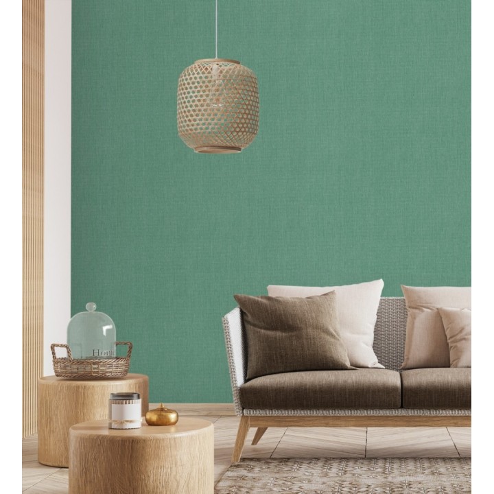 Papel pintado liso de microfibras textiles tintadas verde jade - Melbourne Colour 685312