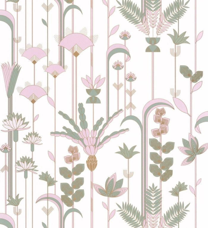 Papel pintado de flores y hojas art decó - Tokyo Garden 126828