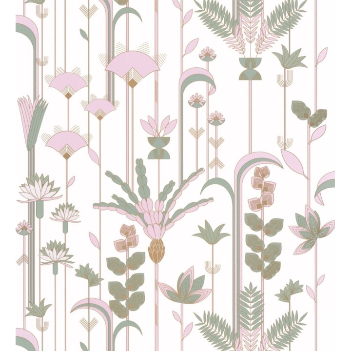 Papel pintado de flores y hojas art decó - Tokyo Garden 126828