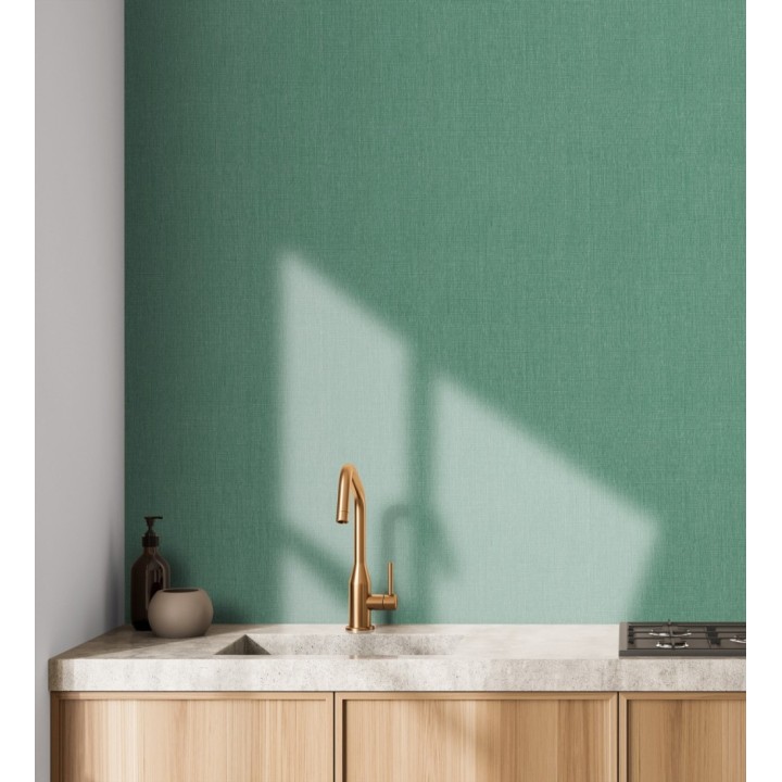 Papel pintado liso de microfibras textiles tintadas verde jade - Melbourne Colour 685312