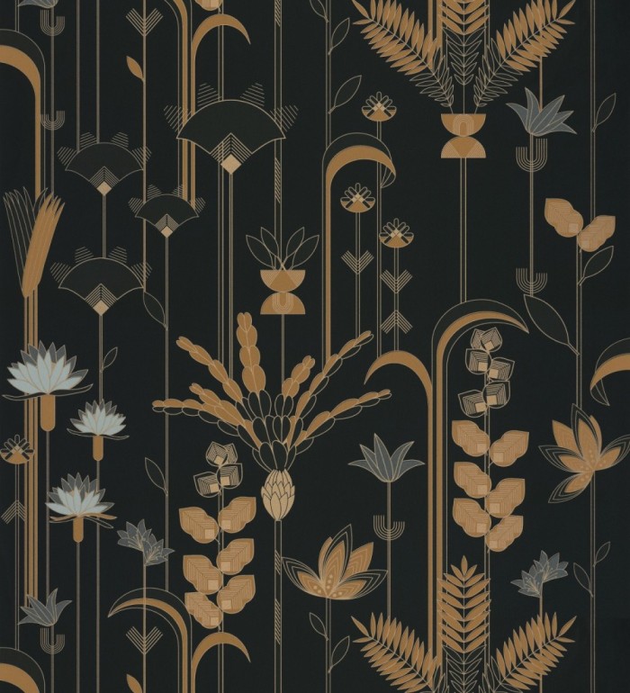 Papel pintado de flores y hojas art decó - Tokyo Garden 126829