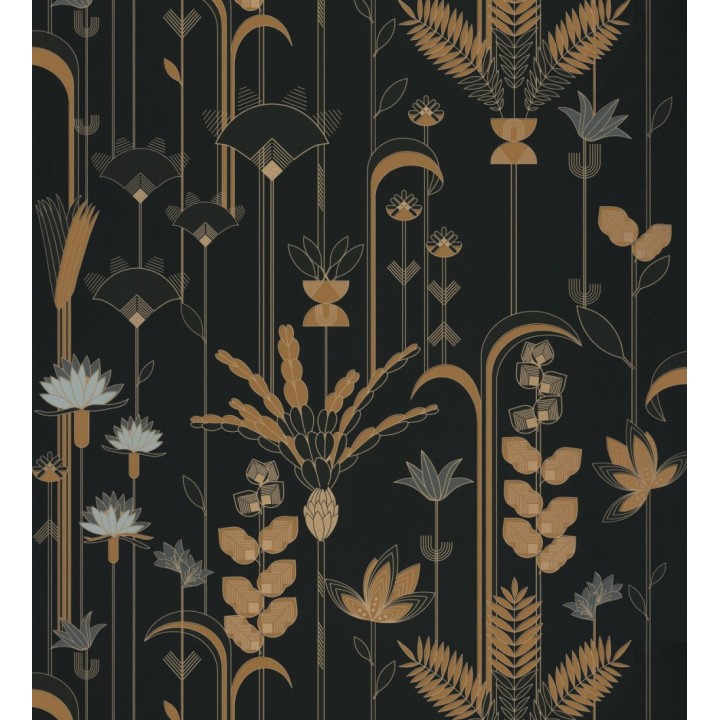 Papel pintado de flores y hojas art decó - Tokyo Garden 126829