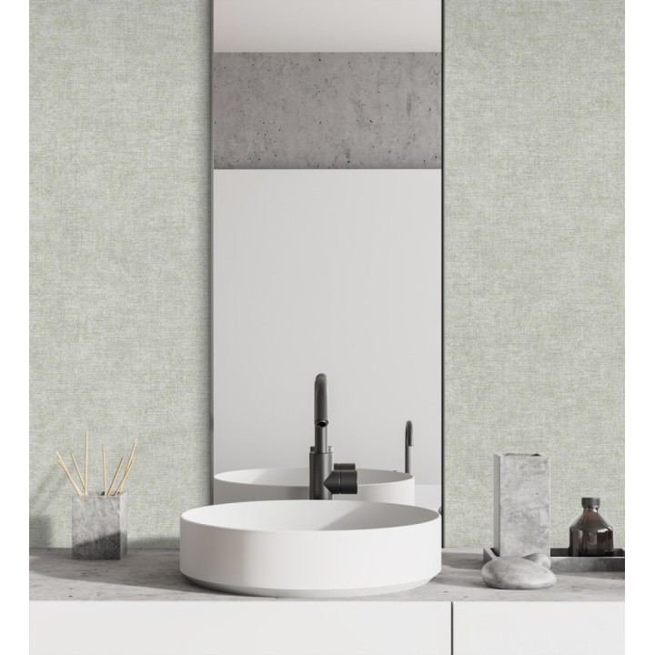 Papel pintado liso verde glaciar efecto textil hilos de lino y algodón - Raffton Indigo 685314