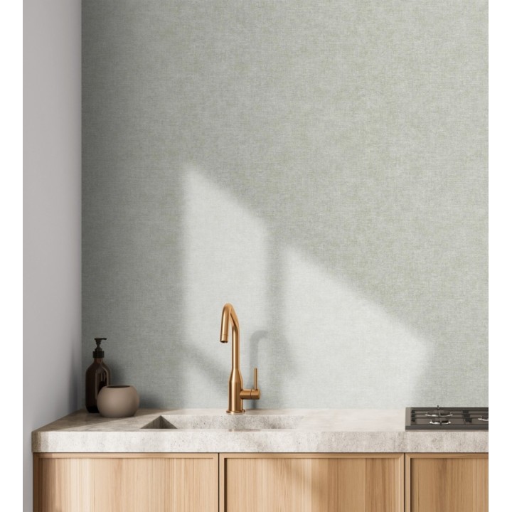Papel pintado liso verde glaciar efecto textil hilos de lino y algodón - Raffton Indigo 685314