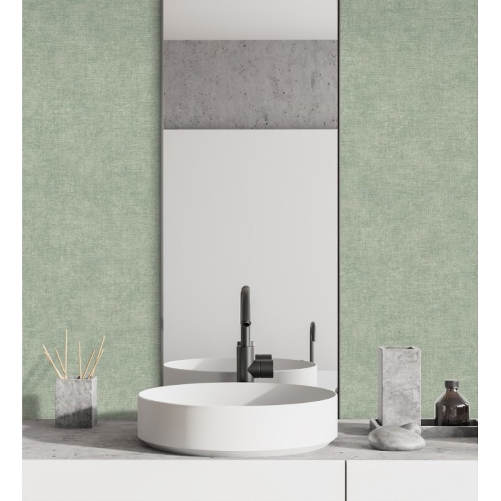 Papel pintado liso verde mineral efecto textil hilos de lino y algodón - Raffton Indigo 685315