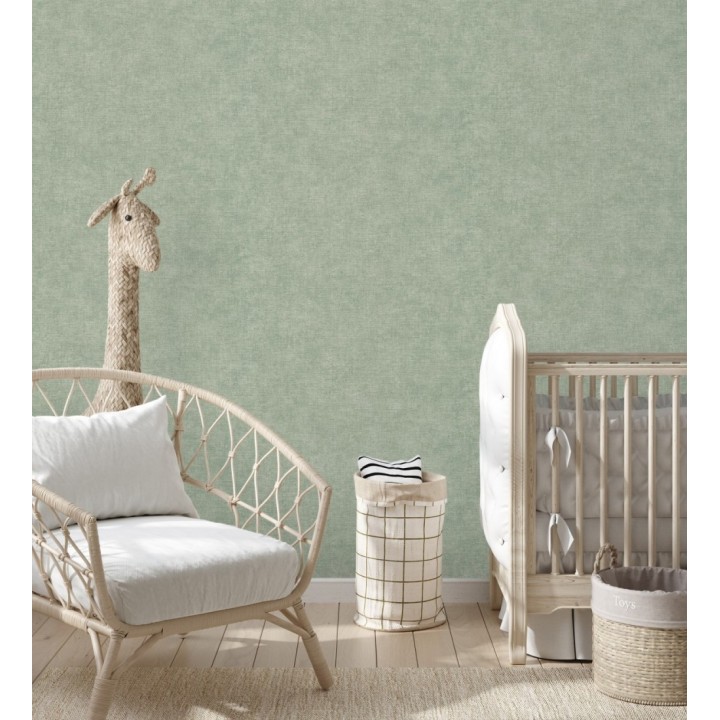 Papel pintado liso verde mineral efecto textil hilos de lino y algodón - Raffton Indigo 685315