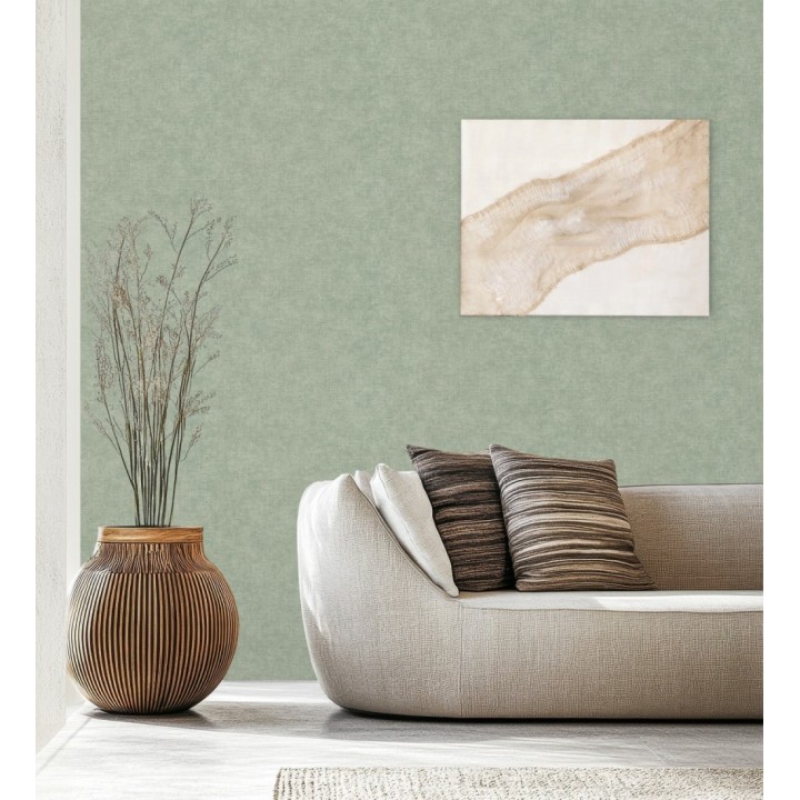 Papel pintado liso verde mineral efecto textil hilos de lino y algodón - Raffton Indigo 685315
