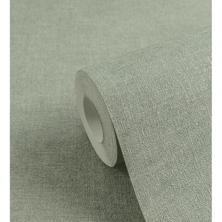 Papel pintado liso verde eucalipto efecto textil hilos de lino y algodón - Raffton Indigo 685317