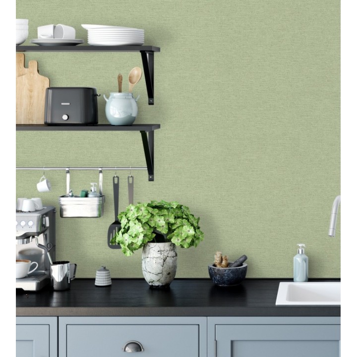 Papel pintado liso con textura lienzo pintado verde pistacho pálido - Brighton Sage 685319