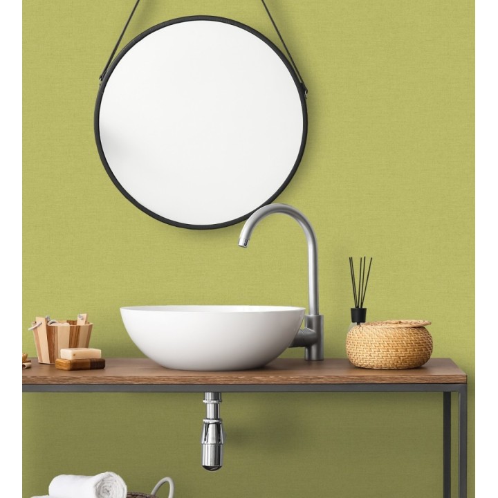 Papel pintado liso con textura lienzo pintado verde lima oscuro - Brighton Sage 685324