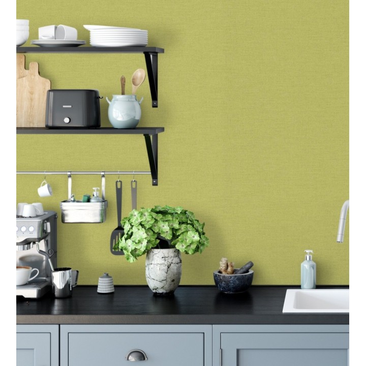 Papel pintado liso con textura lienzo pintado verde lima oscuro - Brighton Sage 685324