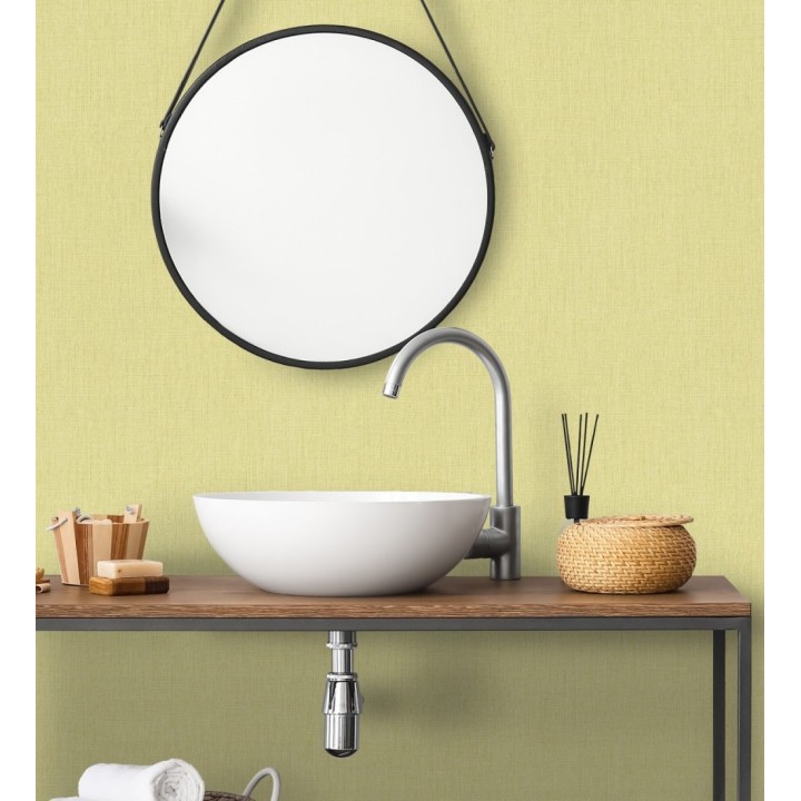 Papel pintado liso de microfibras textiles tintadas amarillo mostaza claro - Melbourne Colour 685325